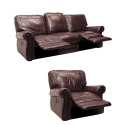 Winchester Burgundy Italian Leather Reclining Sofa and Chair
