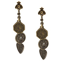 Charming Life Pewter 3-drop Antique-style Asian Coin Earrings