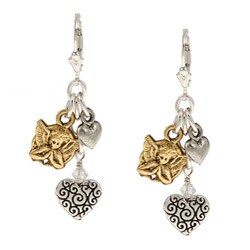 Charming Life Silver and Pewter Heart and Cupid Earrings