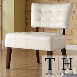 TRIBECCA HOME Smith White Faux Leather Tufted Accent Chair