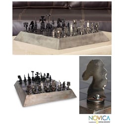 Recycled Metal 'Rustic Pyramid' Auto Part Chess Set (Mexico)
