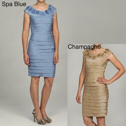 London Times Women's Rosette Shutter Pleat Shimmer Dress
