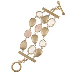 Rivka Friedman 18k Gold Overlay Rose Quartz and Crystal Bracelet
