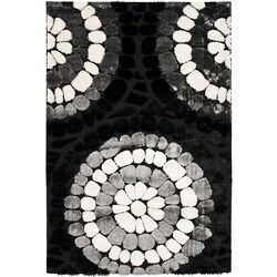 Hand-woven Silken Embossed Black Shag Rug (4' x 6')