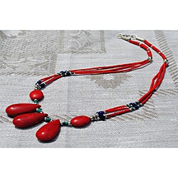 Silver Teardrop Red Jasper Necklace (Afghanistan)
