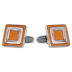 Cuff Daddy Silvertone Orange Enamel Square Cuff Links