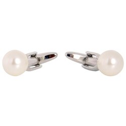 Cuff Daddy Silvertone Crystal Faux Pearl Cuff Links
