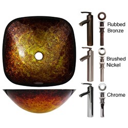 Geyser Tempered Glass Gold-amber/ Brown Bathroom Vessel Sink Faucet Combo