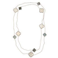 La Preciosa Silver Mother of Pearl and Abalone Clover 40-inch Necklace