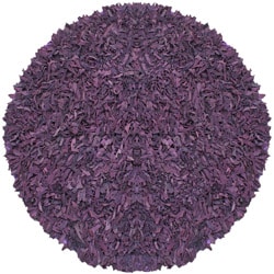 Hand-tied Pelle Purple Leather Shag Rug (6' Round)