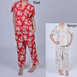 La Cera Women's Cotton Floral 2-piece Pajama Set
