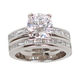 NEXTE Jewelry Silvertone Clear Cubic Zirconia Bridal-style Ring Set