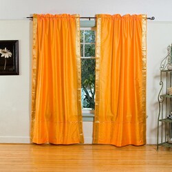 Pumpkin Rod Pocket Sheer Sari Curtain Panel Pair (India)