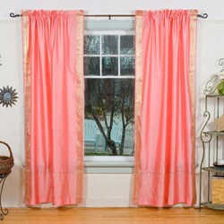 Peach Pink Rod Pocket Sheer Sari Curtain Panel Pair (India)