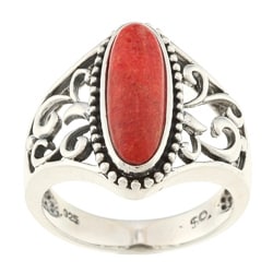 Southwest Moon Sterling Silver Red Coral Filigree Ring
