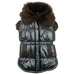 Pet Life Brown Faux-fur Black Polyester Clooard Metallic Coat