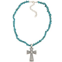Southwest Moon Sterling Silver Turquoise and Cross Necklace