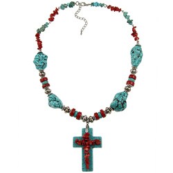 Crystale Carnelian and Turquiose Cross Necklace
