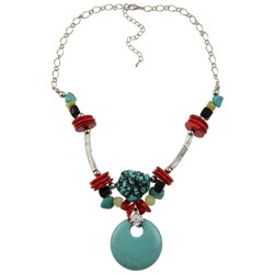 Crystale Silvertone Turquoise, Carnelian and Onyx Necklace