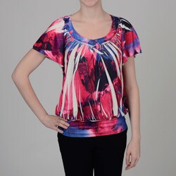 Simply Irresistible Women's Fuchsia Abstract Banded Flutter-sleeve Top 