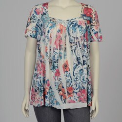 Simply Irresistible Women's Plus Size Blue Floral Short-sleeve Top