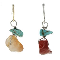 Crystale Silvertone Honey Jade and Turquoise Drop Earrings