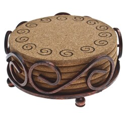 Thirstystone Cork Swirl Coasters in a Bronze Scroll Holder