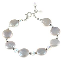 Charming Life Sterling Silver FW Coin Pearl and Crystal Bracelet