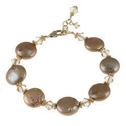 Charming Life Goldtone Champagne FW Pearl and Crystal Bracelet (13 mm)
