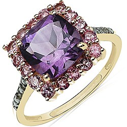 Malaika 10k Yellow Gold Amethyst, Pink Tourmaline and Diamond Accent Ring