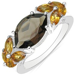 Sterling Silver Smoky Quartz and Citrine Ring