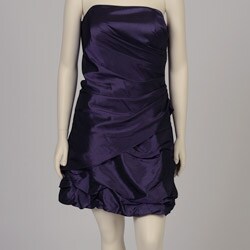 Onyx Nite Women's Plus Size Purple Taffeta Strapless Bubble Hem Dress