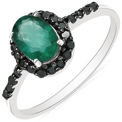 Malaika 10k White Gold Emerald and 1/4ct TDW Black Diamond Ring