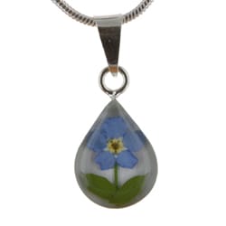 Sterling Silver Single Forgetmenot Flower Tear Drop Necklace (Mexico)