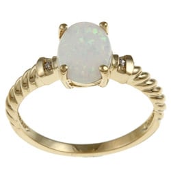 14k Yellow Gold Created Opal and Diamond Accent Ring (K-L, I1-I2)