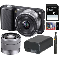  Sony Alpha NEX-3 14.2MP Black Digital Camera with 16mm F2.8 lens and 8GB Kit