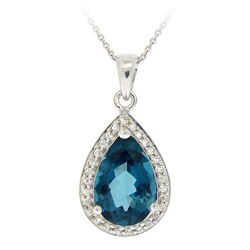 Glitzy Rocks Silver London Blue Topaz and CZ Teardrop Necklace