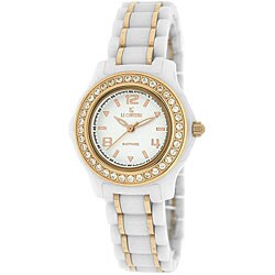 Le Chateau All White Ceramic Women's Watch with Zirconia Studded Bezel