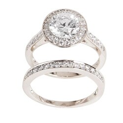 Silvertone Cubic Zirconia Bridal-Inspired Ring Set