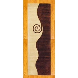 Indo Hand-tufted Ivory/ Brown Wool Rug (2'6 x 8')