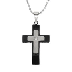 Black-plated Stainless Steel Diamond Accent Cross Necklace