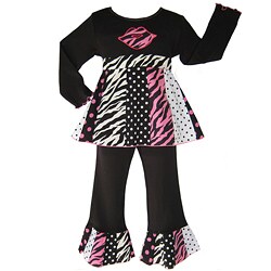 Ann Loren Girl's Cotton 2-piece Zebra Kisses and Polka Dot Set