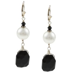 Charming Life Sterling Silver Onyx and White Faux Pearl Earrings