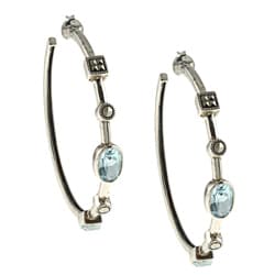 MARC Sterling Silver Blue Topaz and Marcasite Hoop Earrings