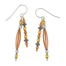Southwest Moon Sterling Silver, Brass and Copper Beaded Drop Earrings