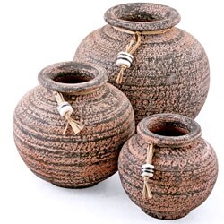 Set of 3 Ceramic Hand-thrown Purple Ridge Line Vases (Ghana)