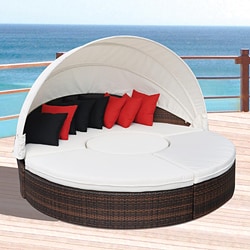 All-weather Espresso Wicker Outdoor Sectional Canopy Daybed