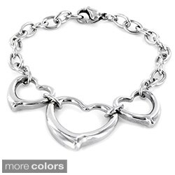 West Coast Jewelry High-polish Stainless Steel Three Open Hearts Charm Bracelet