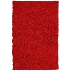 Hand-woven Shagadelic Red Chenille Shag Rug (4' x 6')