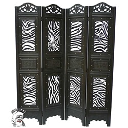 Phat Tommy Zebra Pattern 4-panel Wood Room Divider Screen